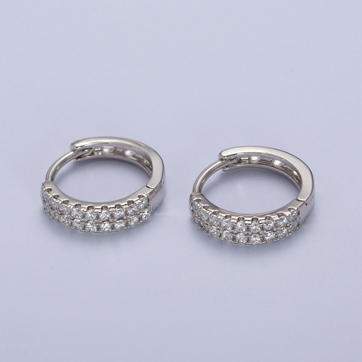 15.5mm Micro Paved CZ Silver Huggie Earrings | AB030