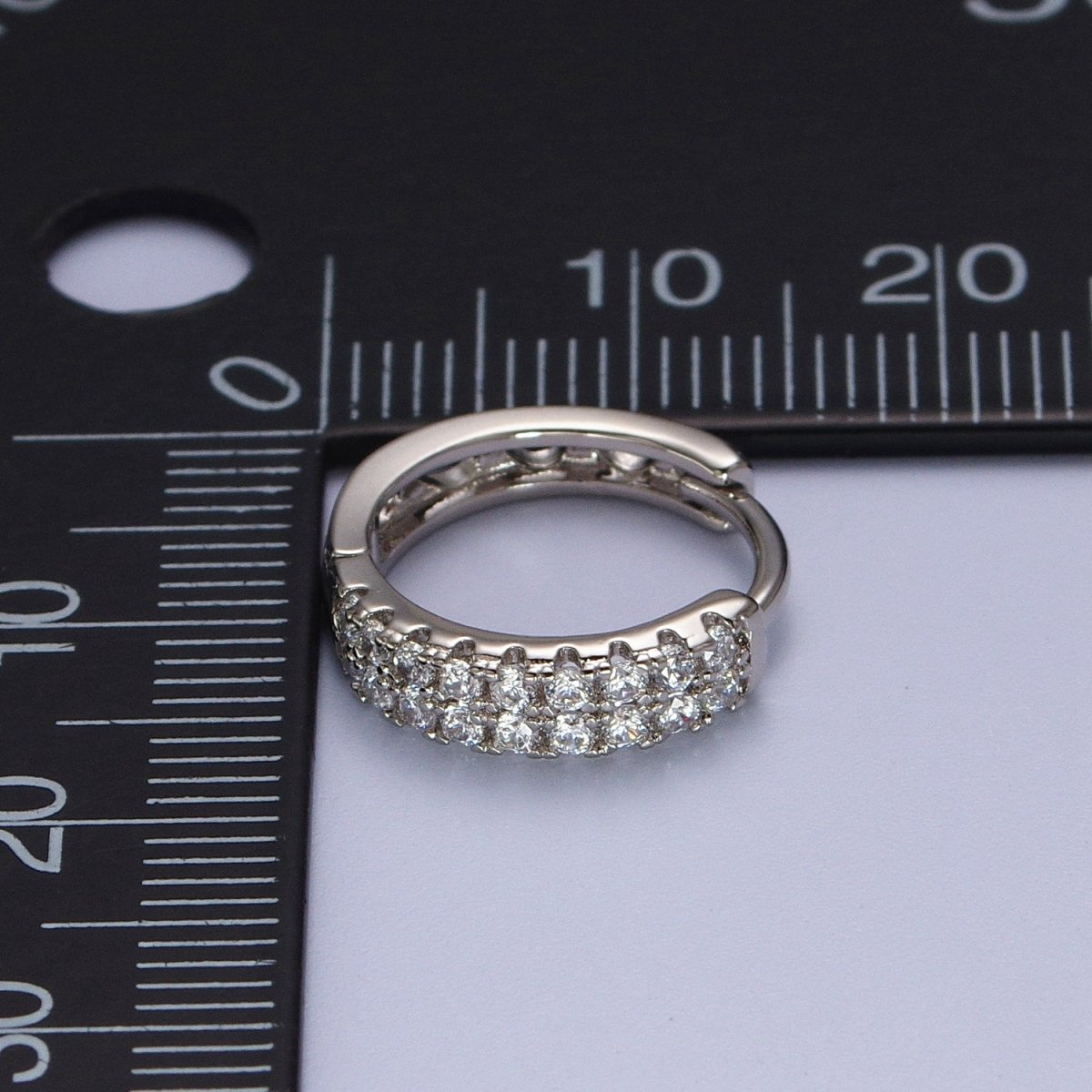 15.5mm Micro Paved CZ Silver Huggie Earrings | AB030