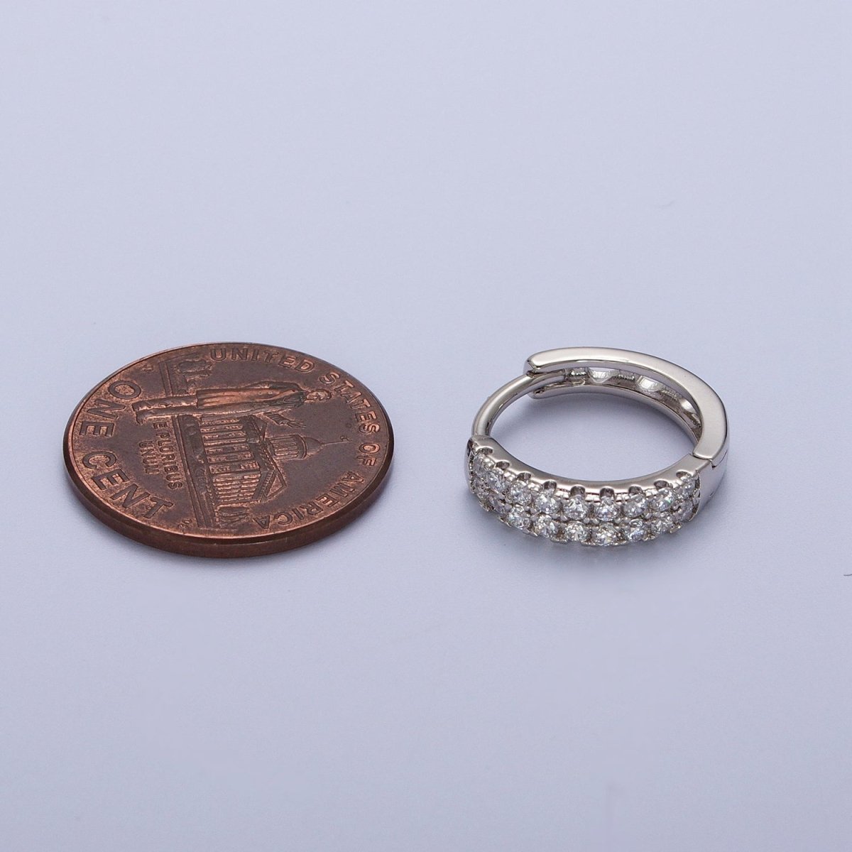 15.5mm Micro Paved CZ Silver Huggie Earrings | AB030