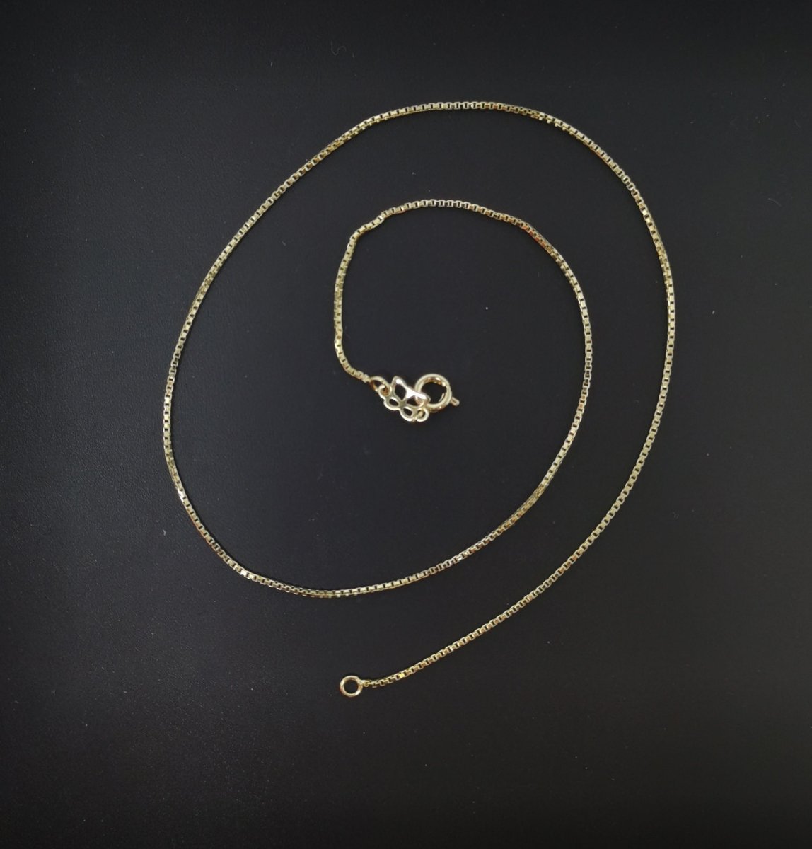 15.7 Inch Ready To Wear Chain, 14K Gold Plated Box Chain Necklace, Dainty 1mm Layering Box Necklace w/Spring Ring | CN-563