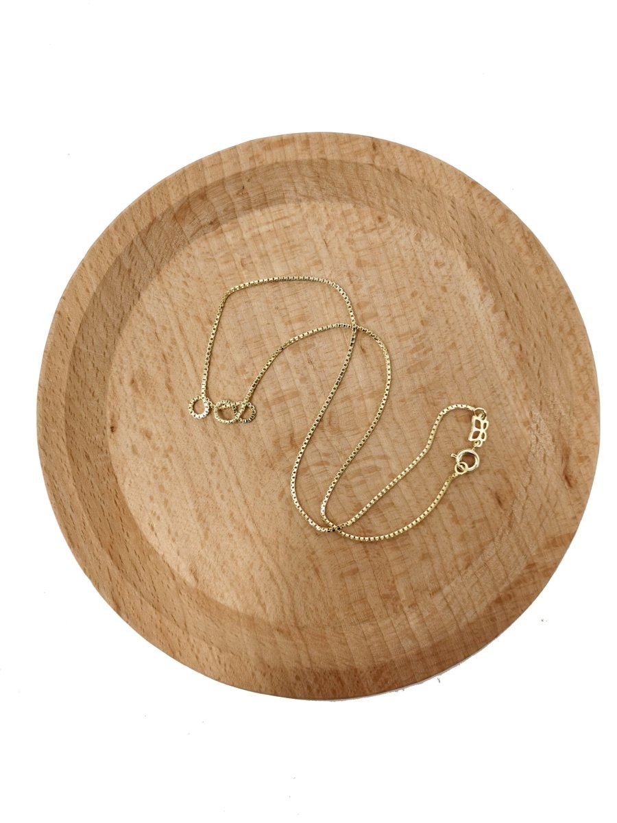 15.7 Inch Ready To Wear Chain, 14K Gold Plated Box Chain Necklace, Dainty 1mm Layering Box Necklace w/Spring Ring | CN-563