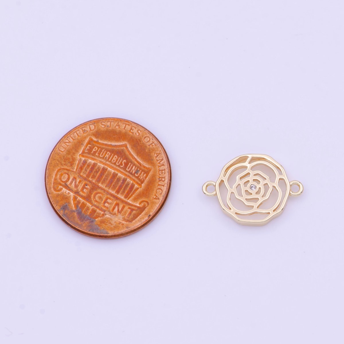 15mm Gold Rose Flower Geometric Engrave Round Connector | Y-628