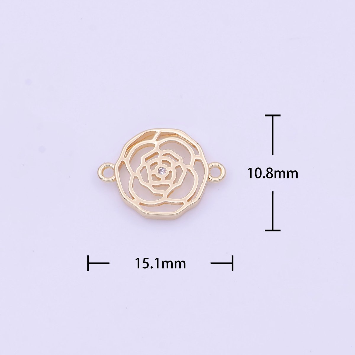 15mm Gold Rose Flower Geometric Engrave Round Connector | Y-628