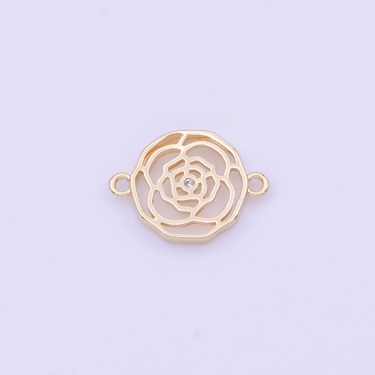 15mm Gold Rose Flower Geometric Engrave Round Connector | Y-628