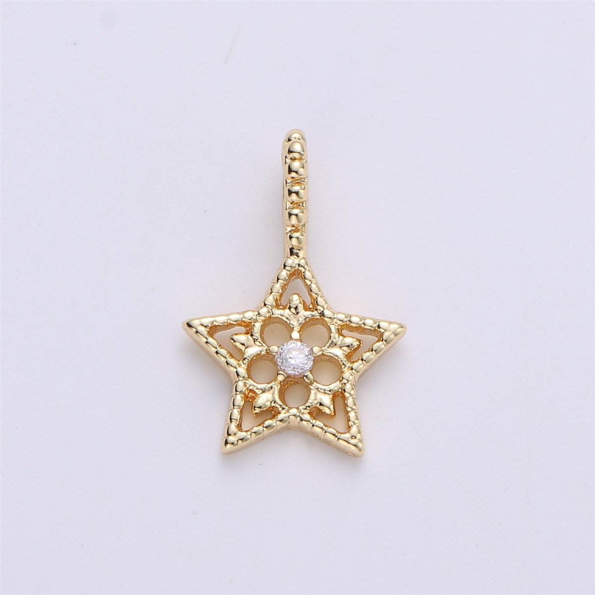 14K Gold Filled Celestial Star CZ Beaded Bail Pendant | C625