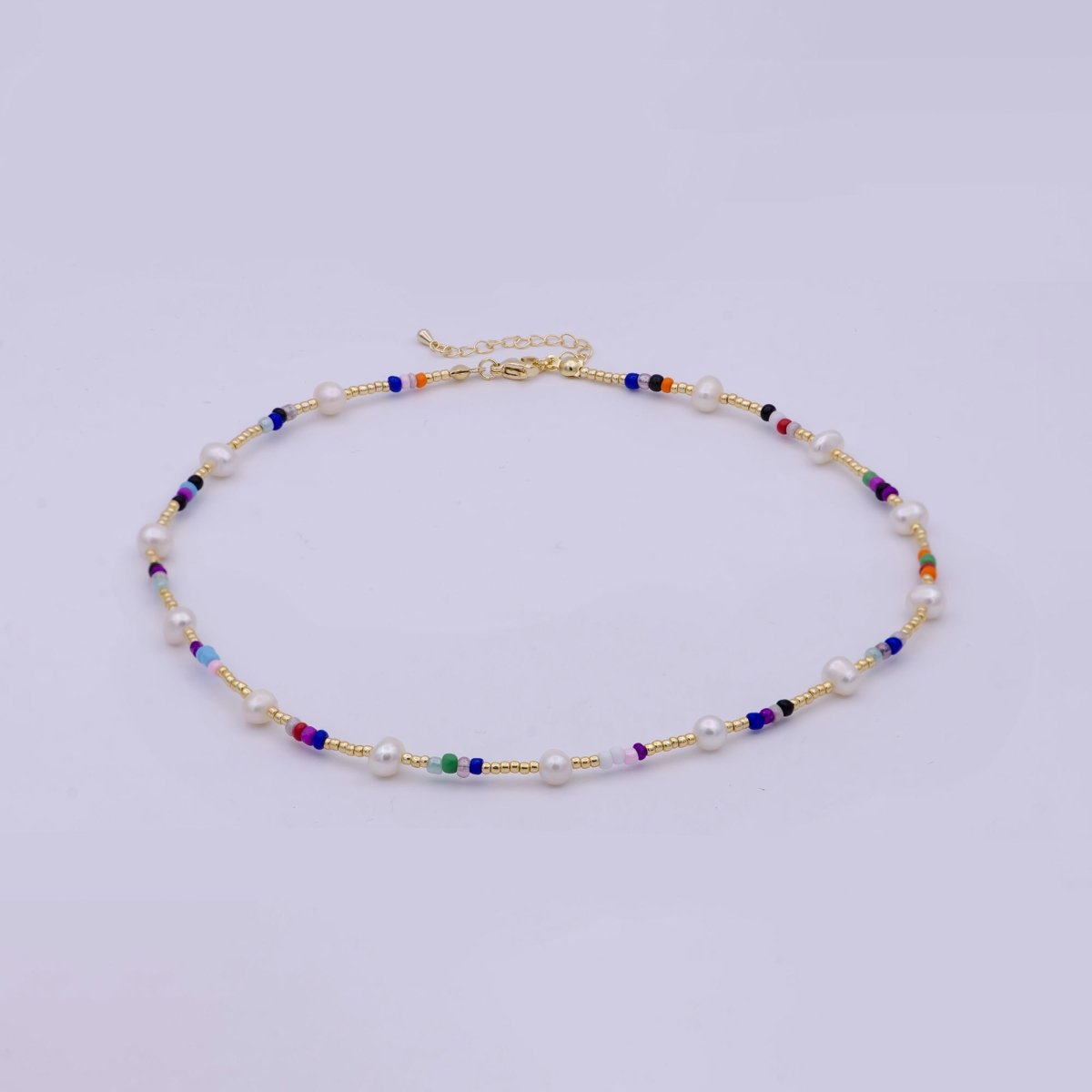 OS 16.5" Freshwater Pearl & Colorful Gold Bead Choker Necklace, Y2K Necklace Accessories | WA-545 Clearance Pricing