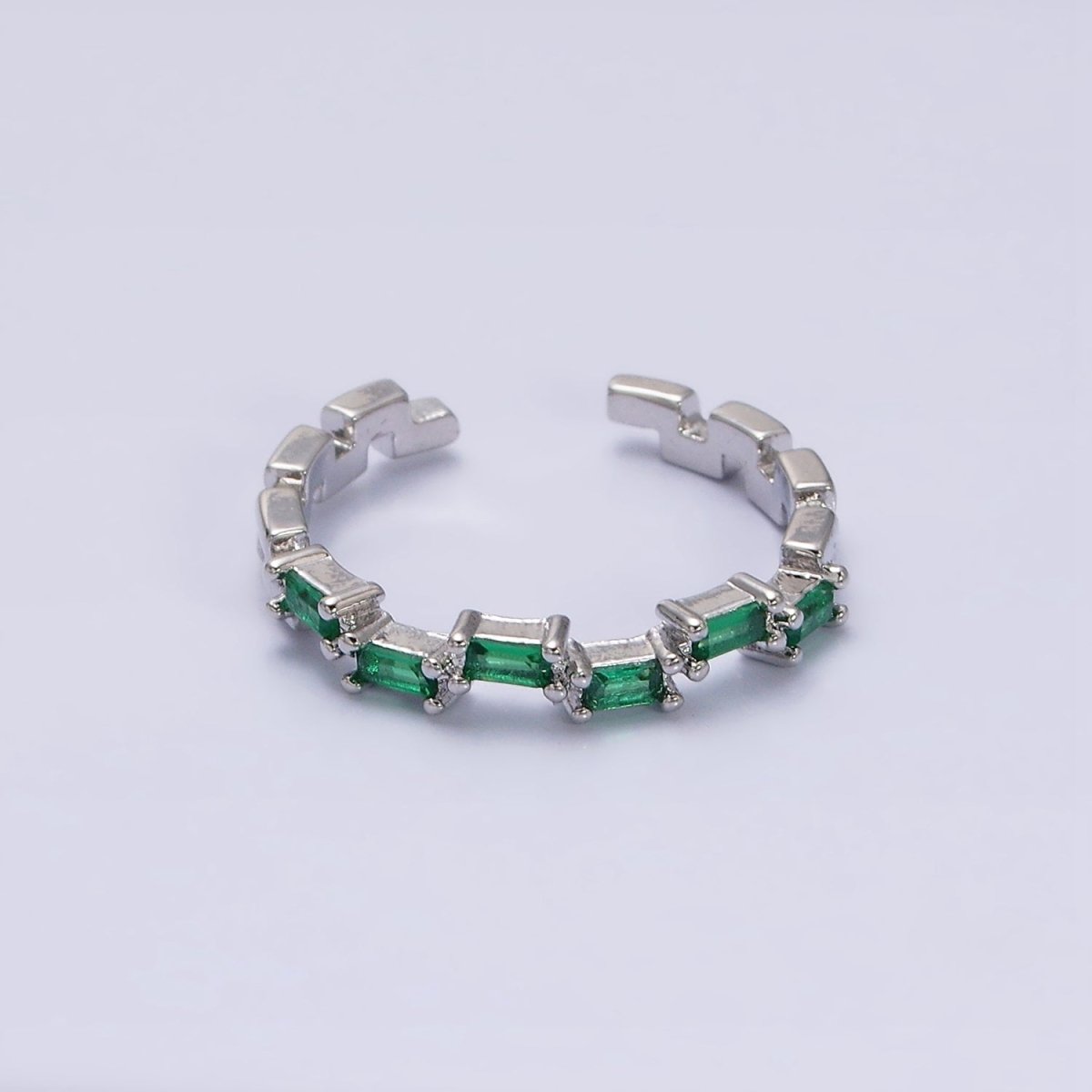 16K Gold Filed Clear, Green, Multicolor CZ Baguette Lined Adjustable Ring | O-1581~O-1586