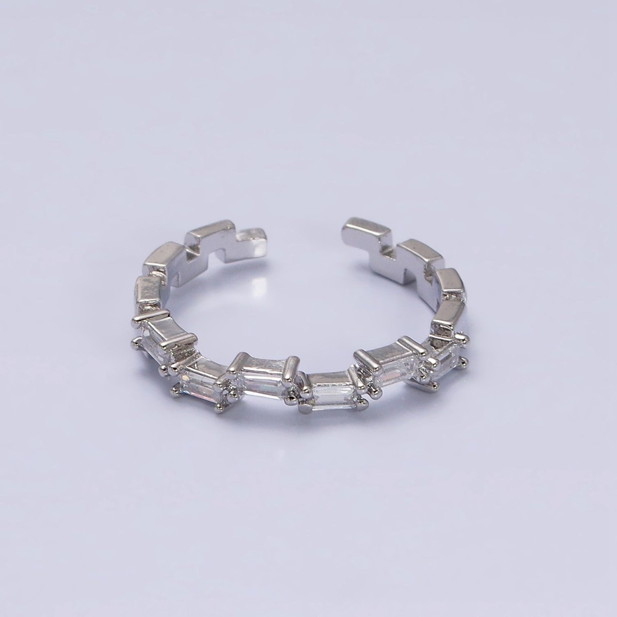 16K Gold Filed Clear, Green, Multicolor CZ Baguette Lined Adjustable Ring | O-1581~O-1586