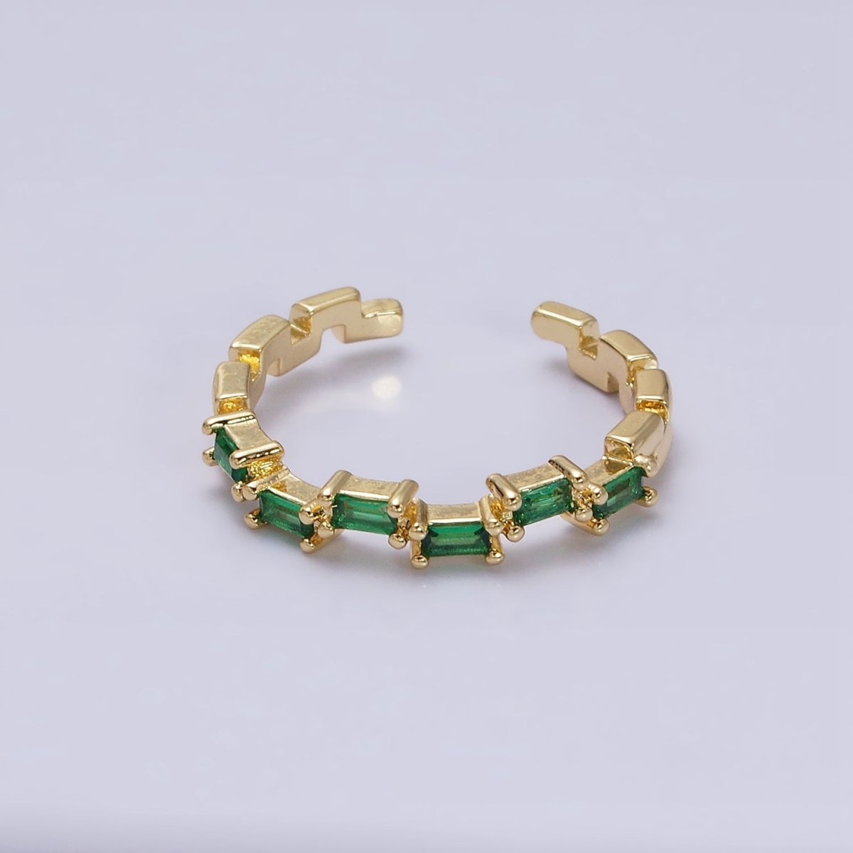 16K Gold Filed Clear, Green, Multicolor CZ Baguette Lined Adjustable Ring | O-1581~O-1586