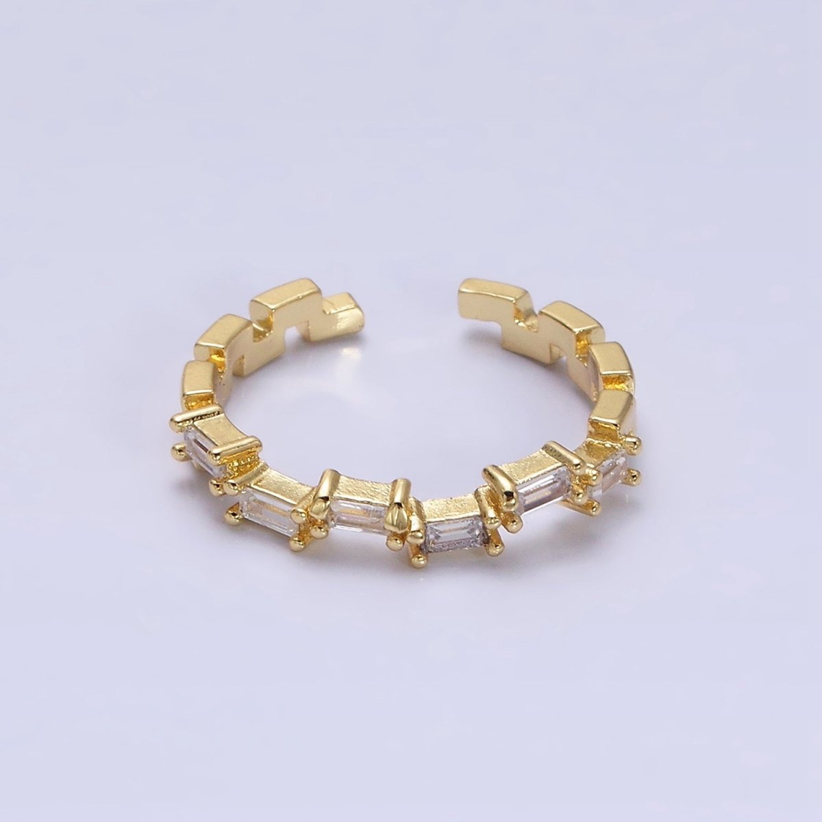 16K Gold Filed Clear, Green, Multicolor CZ Baguette Lined Adjustable Ring | O-1581~O-1586