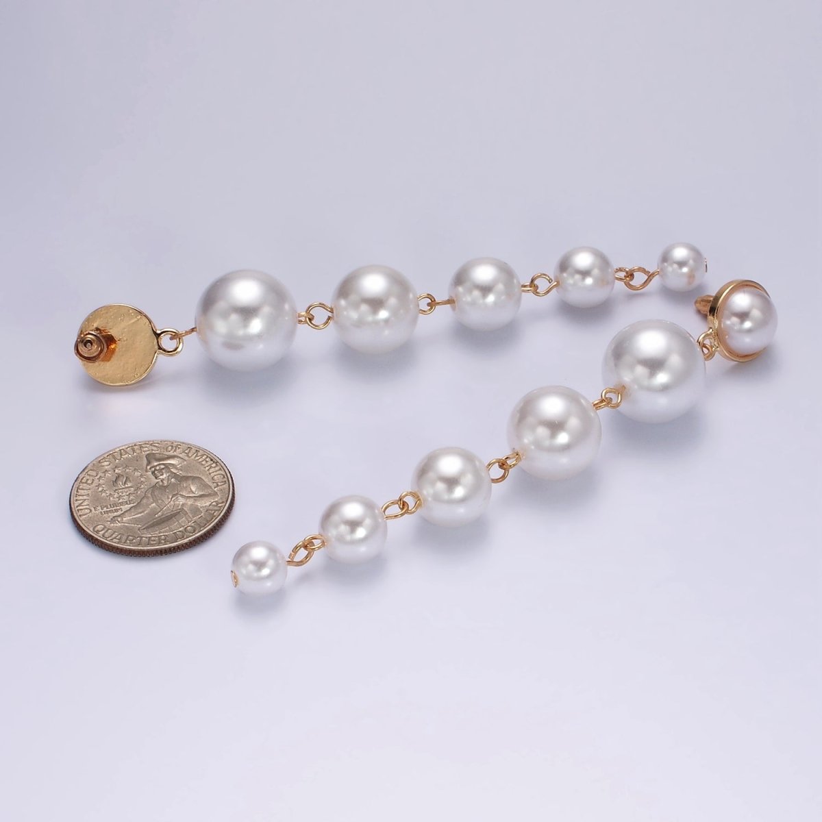 16K Gold Filled 100mm Multiple Shell Pearl Bezel Drop Stud Earrings in Gold & Silver | AE349 AE350