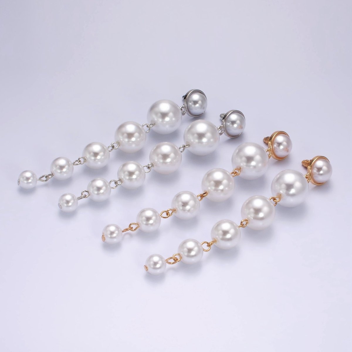 16K Gold Filled 100mm Multiple Shell Pearl Bezel Drop Stud Earrings in Gold & Silver | AE349 AE350
