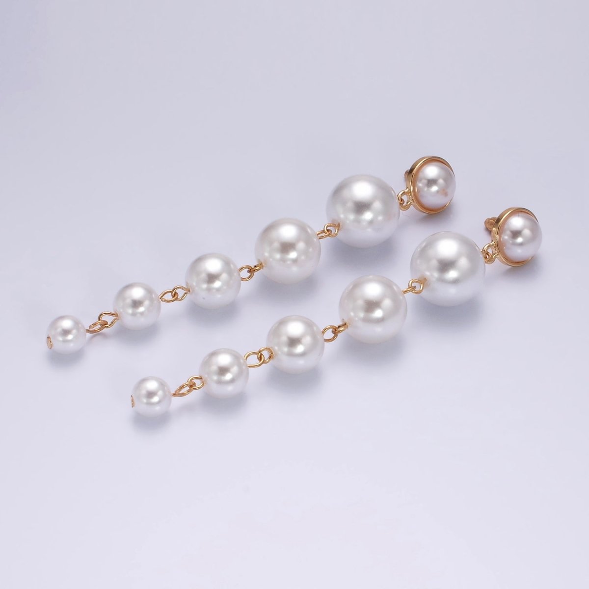 16K Gold Filled 100mm Multiple Shell Pearl Bezel Drop Stud Earrings in Gold & Silver | AE349 AE350