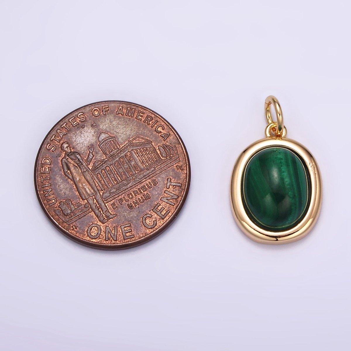 16K Gold Filled 10mm, 11mm Green Malachite Cabochon Bezel Charm | AG452 AG453