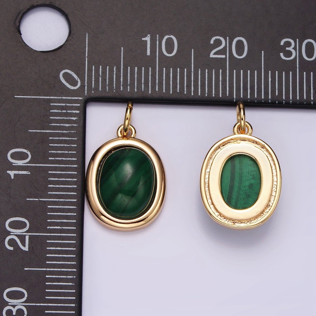 16K Gold Filled 10mm, 11mm Green Malachite Cabochon Bezel Charm | AG452 AG453