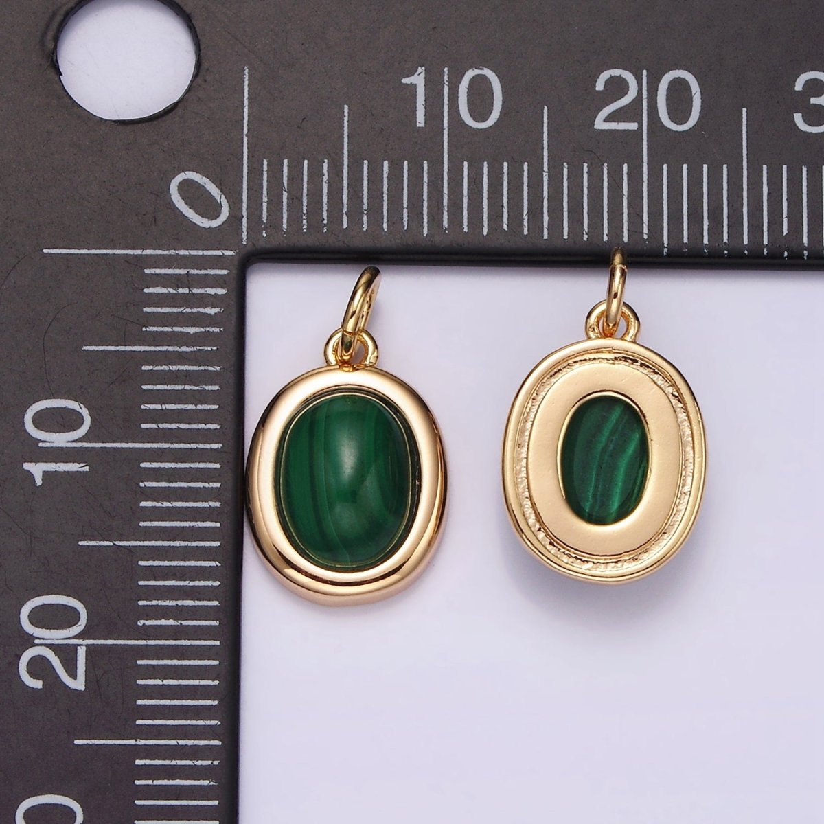 16K Gold Filled 10mm, 11mm Green Malachite Cabochon Bezel Charm | AG452 AG453