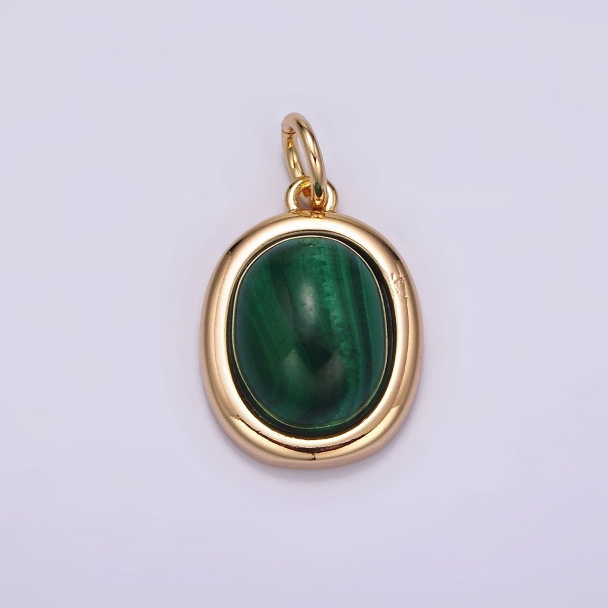 16K Gold Filled 10mm, 11mm Green Malachite Cabochon Bezel Charm | AG452 AG453