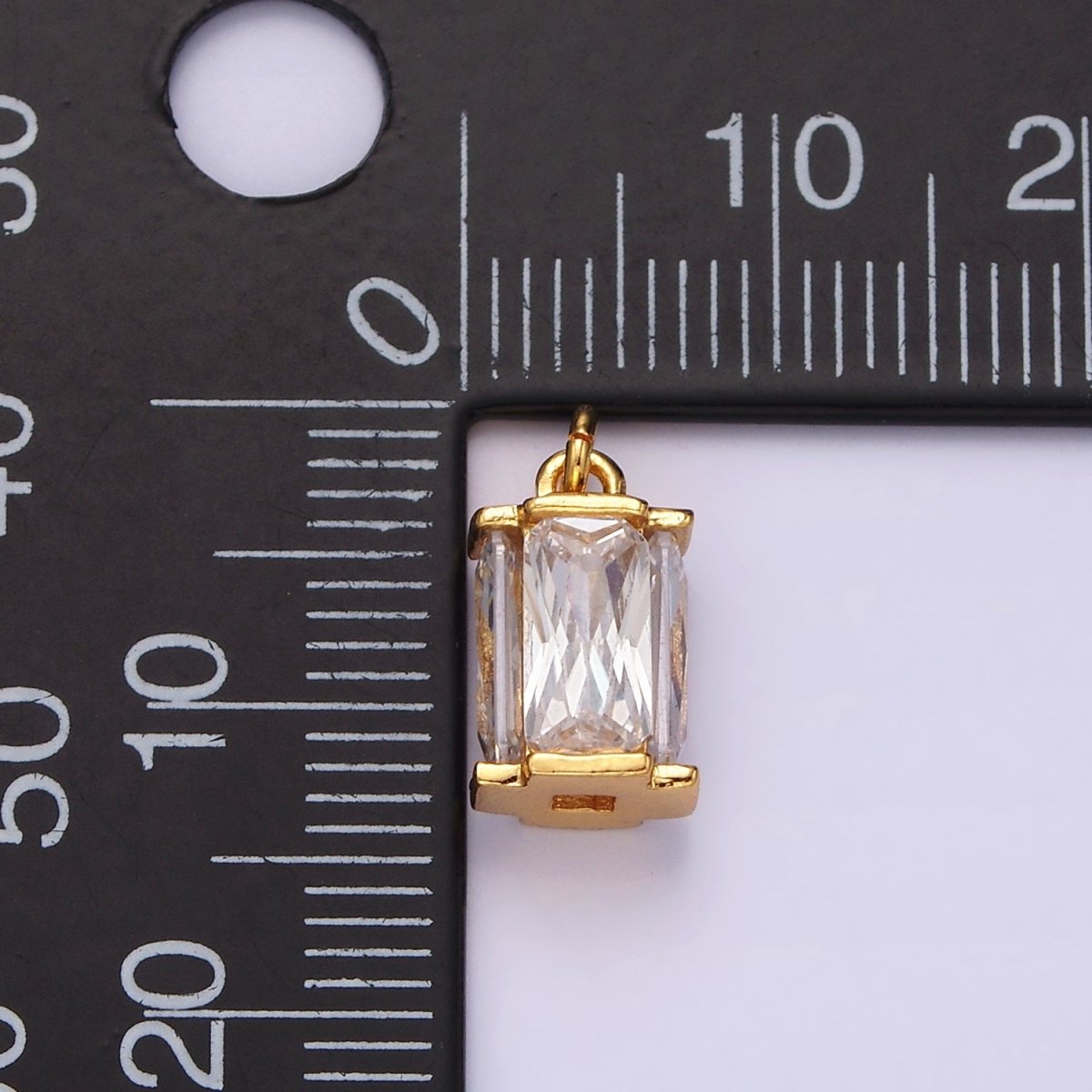 16K Gold Filled 10mm Clear Baguette Multiple Sided Tube Mini Charm | AC856