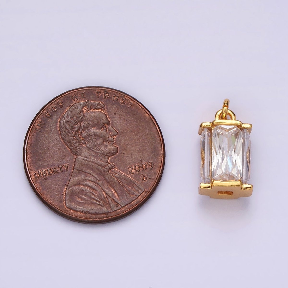 16K Gold Filled 10mm Clear Baguette Multiple Sided Tube Mini Charm | AC856