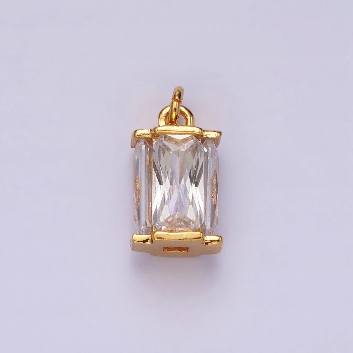 16K Gold Filled 10mm Clear Baguette Multiple Sided Tube Mini Charm | AC856