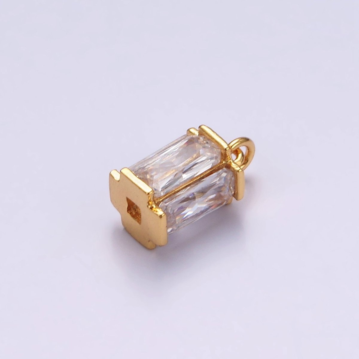 16K Gold Filled 10mm Clear Baguette Multiple Sided Tube Mini Charm | AC856