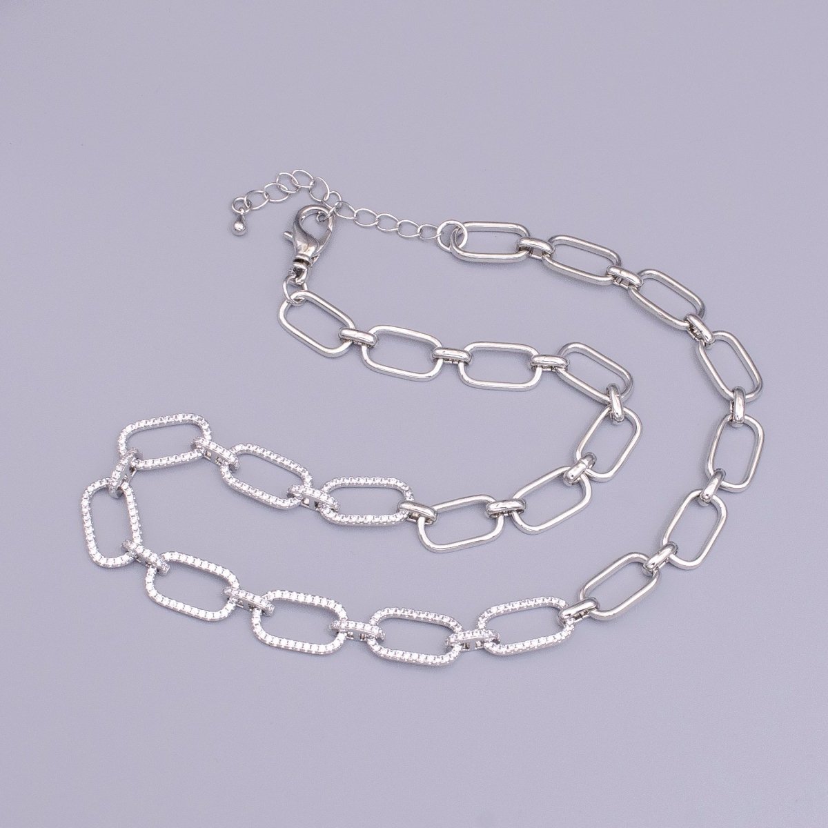 16K Gold Filled 10mm Half Micro Paved CZ Paperclip 17 Inch Chain Necklace in Gold & Silver | WA-1894 WA-1895 Clearance Pricing