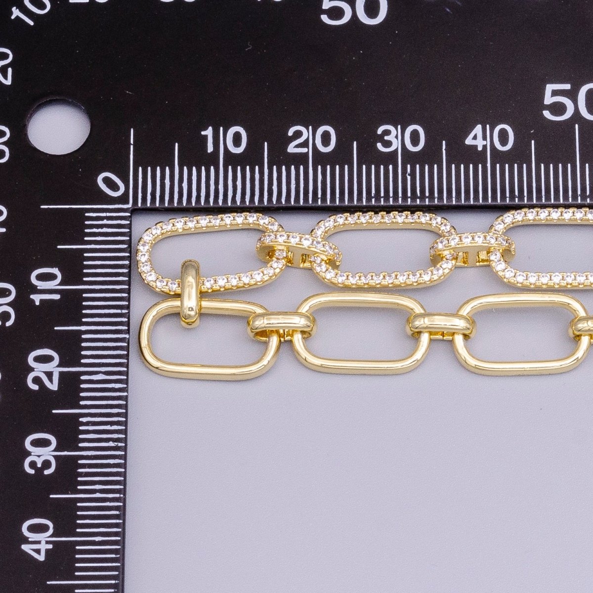 16K Gold Filled 10mm Half Micro Paved CZ Paperclip 17 Inch Chain Necklace in Gold & Silver | WA-1894 WA-1895 Clearance Pricing