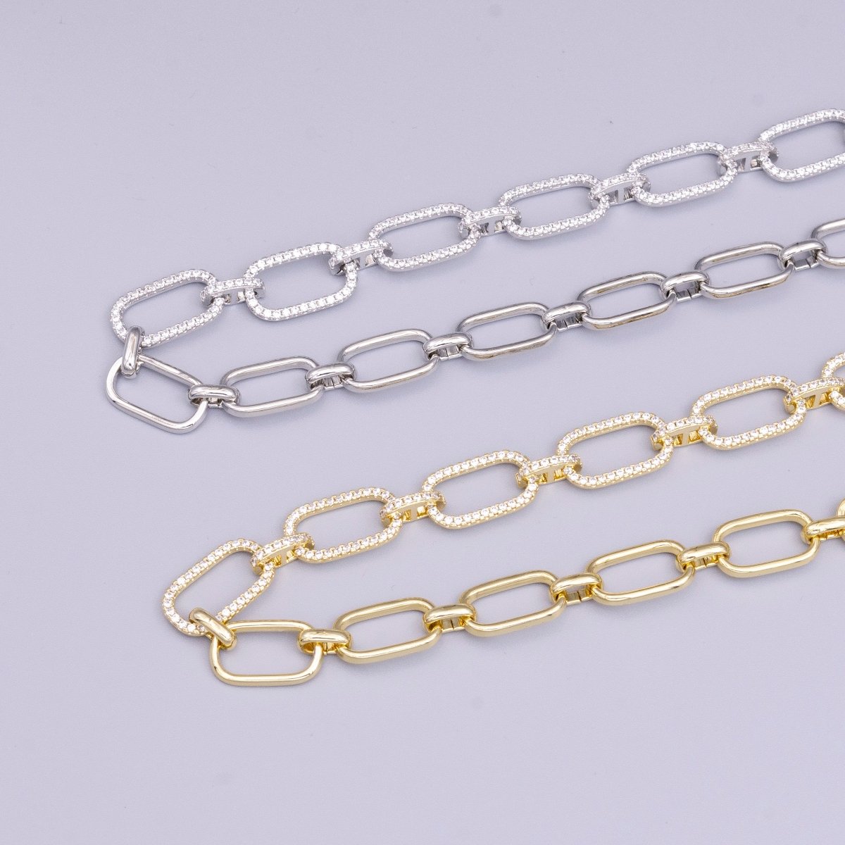 16K Gold Filled 10mm Half Micro Paved CZ Paperclip 17 Inch Chain Necklace in Gold & Silver | WA-1894 WA-1895 Clearance Pricing