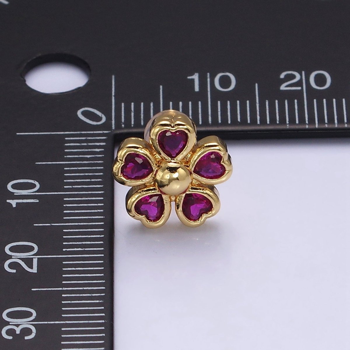 16K Gold Filled 11.5mm Clear, Green, Fuchsia Flower Heart Petal Stud Earrings in Gold & Silver | AD-436~AD-441