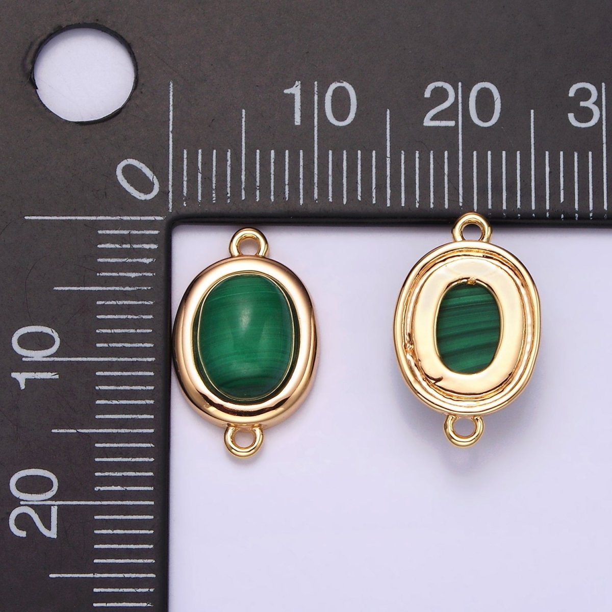 16K Gold Filled 11mm, 10mm Green Malachite Cabochon Bezel Connector | Y762 Y763