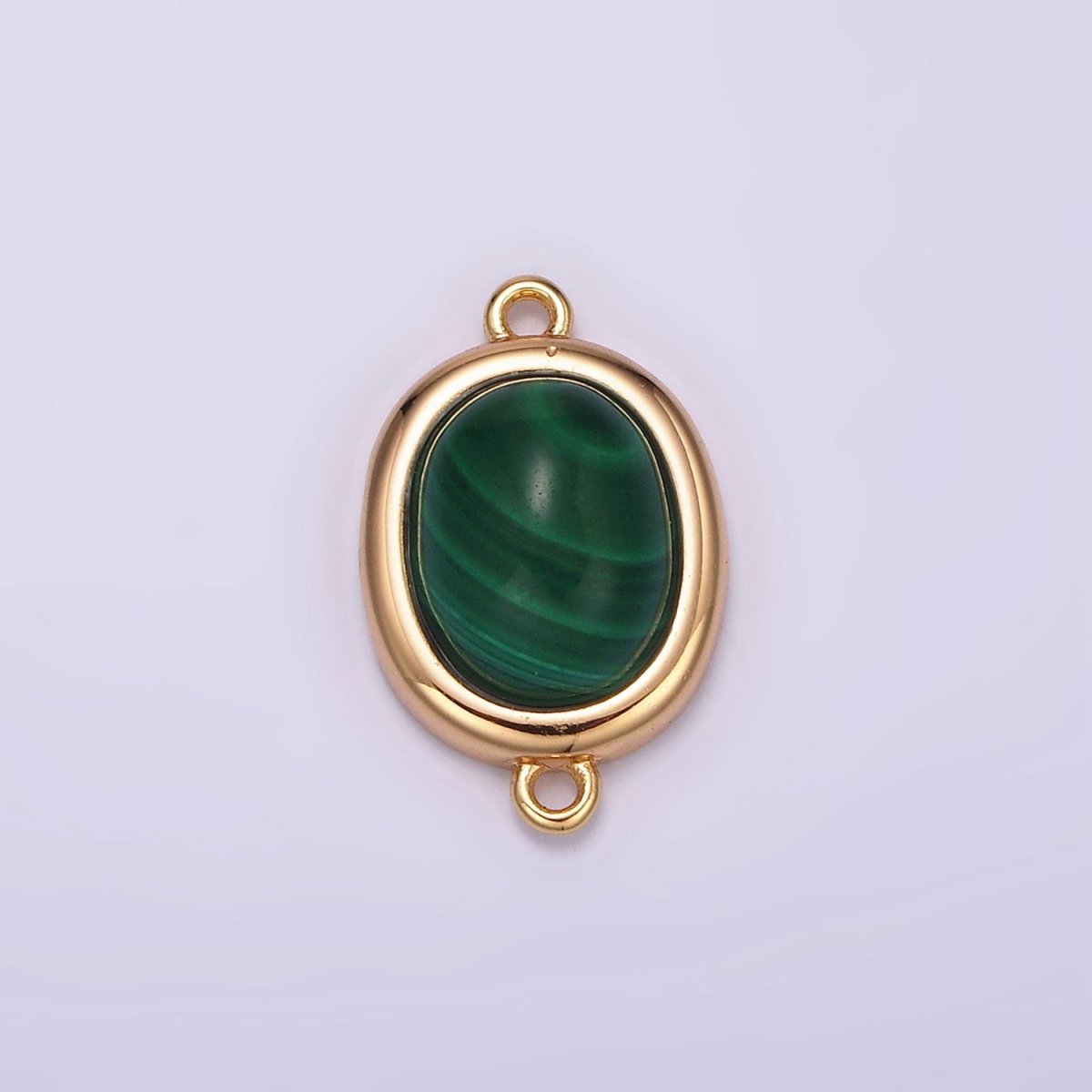 16K Gold Filled 11mm, 10mm Green Malachite Cabochon Bezel Connector | Y762 Y763
