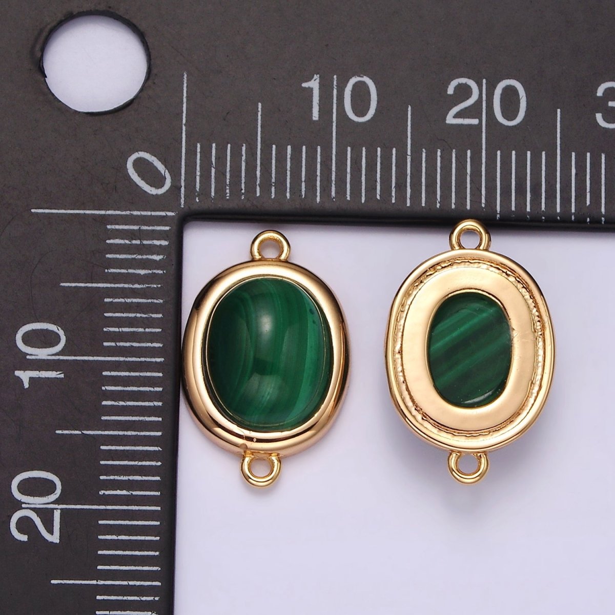 16K Gold Filled 11mm, 10mm Green Malachite Cabochon Bezel Connector | Y762 Y763