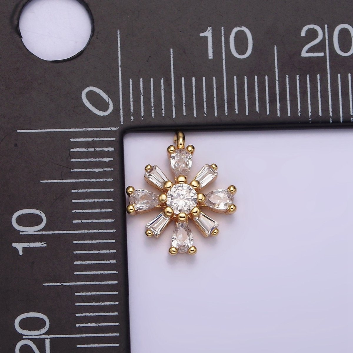 16K Gold Filled 12.3mm Flower Clear CZ Baguette Teardrop Petal Add-On Charm | N938