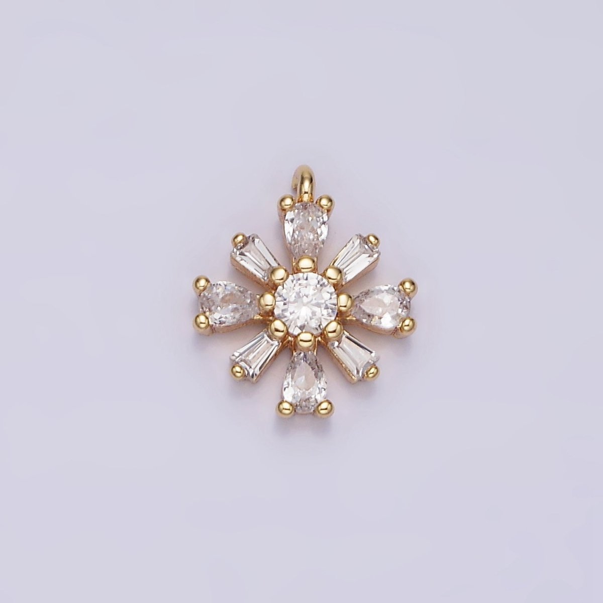 16K Gold Filled 12.3mm Flower Clear CZ Baguette Teardrop Petal Add-On Charm | N938