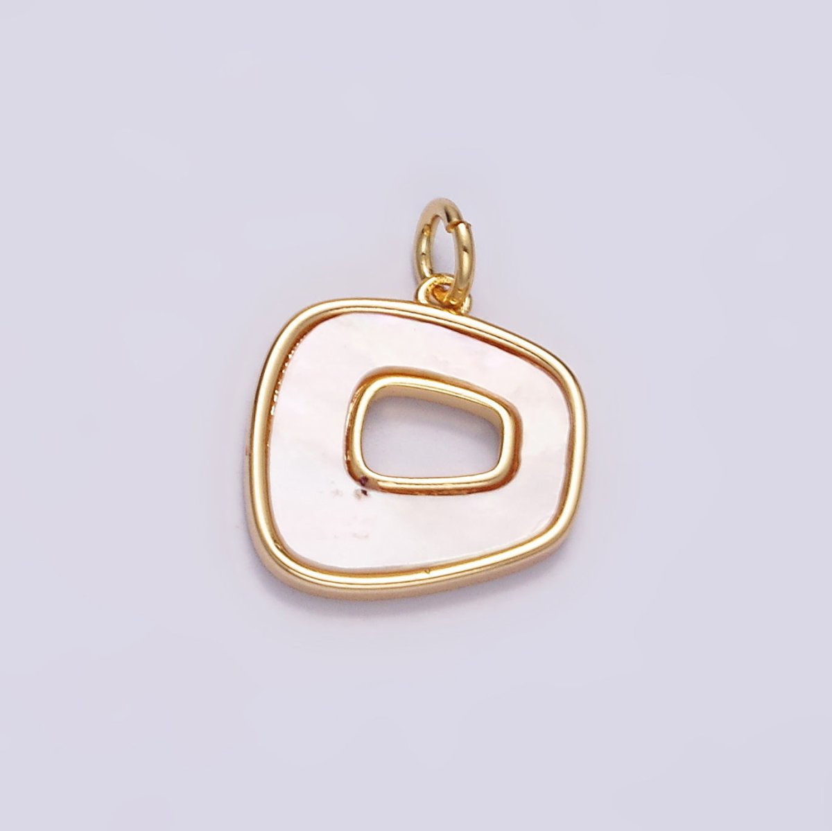 16K Gold Filled 12.5mm Abstract Open Square Shell Pearl Minimalist Bezel Charm | N1496