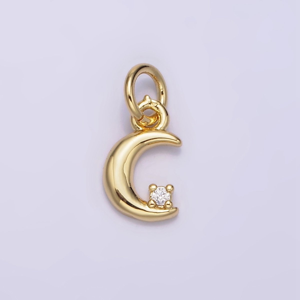 16K Gold Filled 13mm Clear CZ Celestial Crescent Moon Add-On Charm | N-976