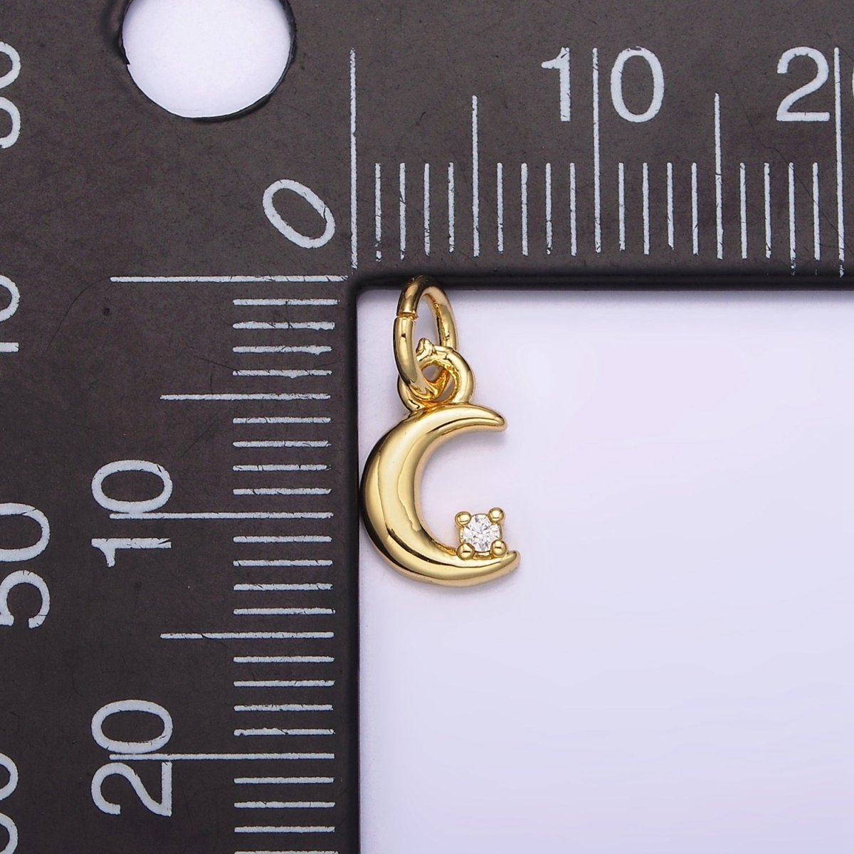 16K Gold Filled 13mm Clear CZ Celestial Crescent Moon Add-On Charm | N-976