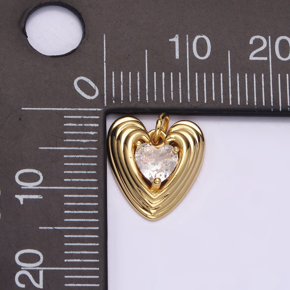 16K Gold Filled 13mm Clear CZ Heart Multiple Line Charm | N1489
