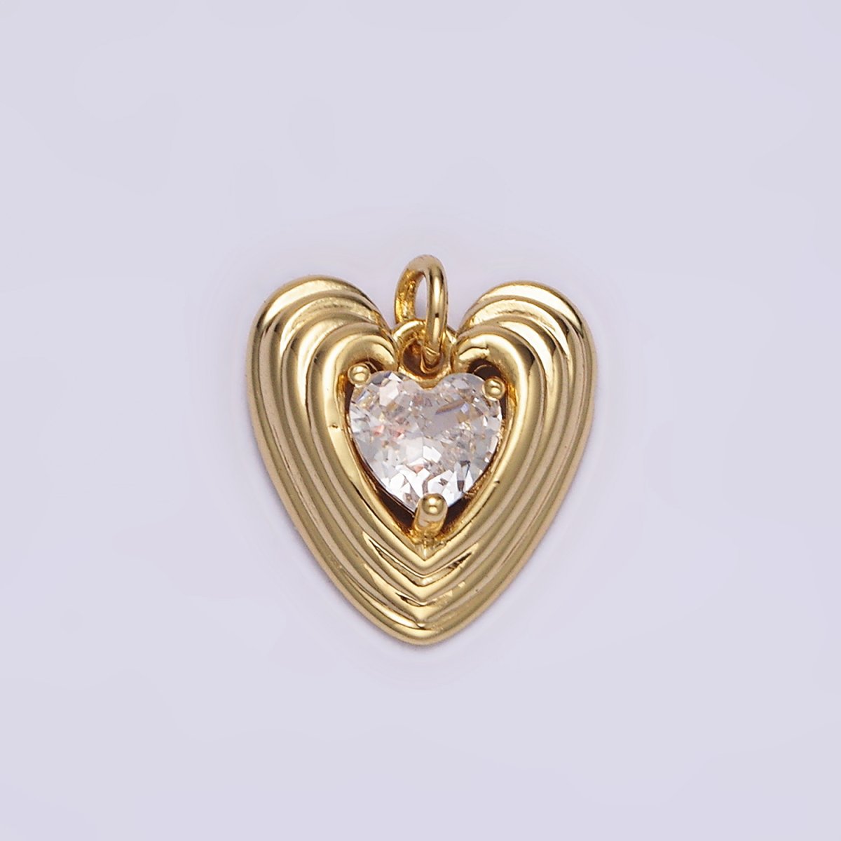 16K Gold Filled 13mm Clear CZ Heart Multiple Line Charm | N1489