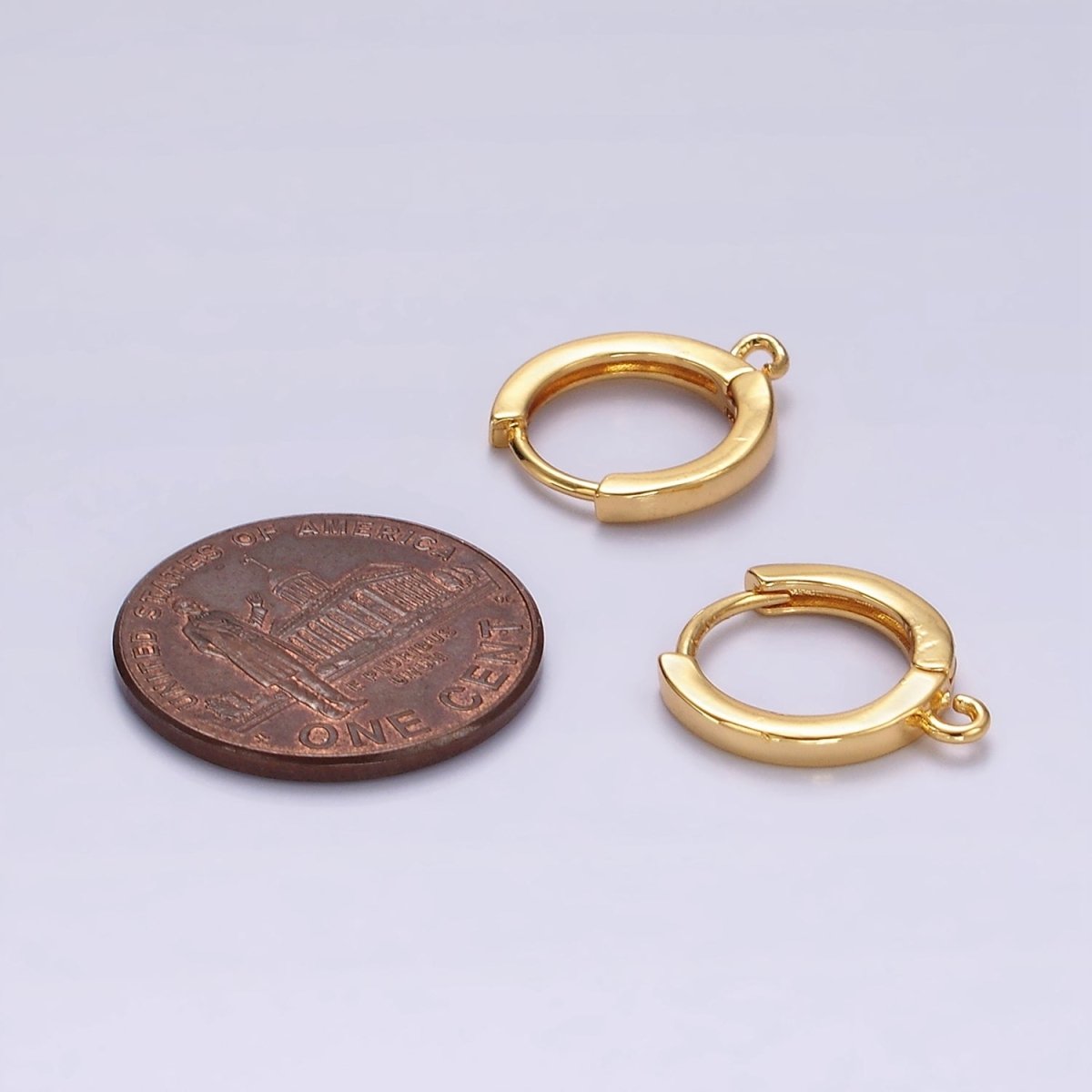 16K Gold Filled 13mm Minimalist Flat Huggie Open Loop Earrings Findings Supply | Z567