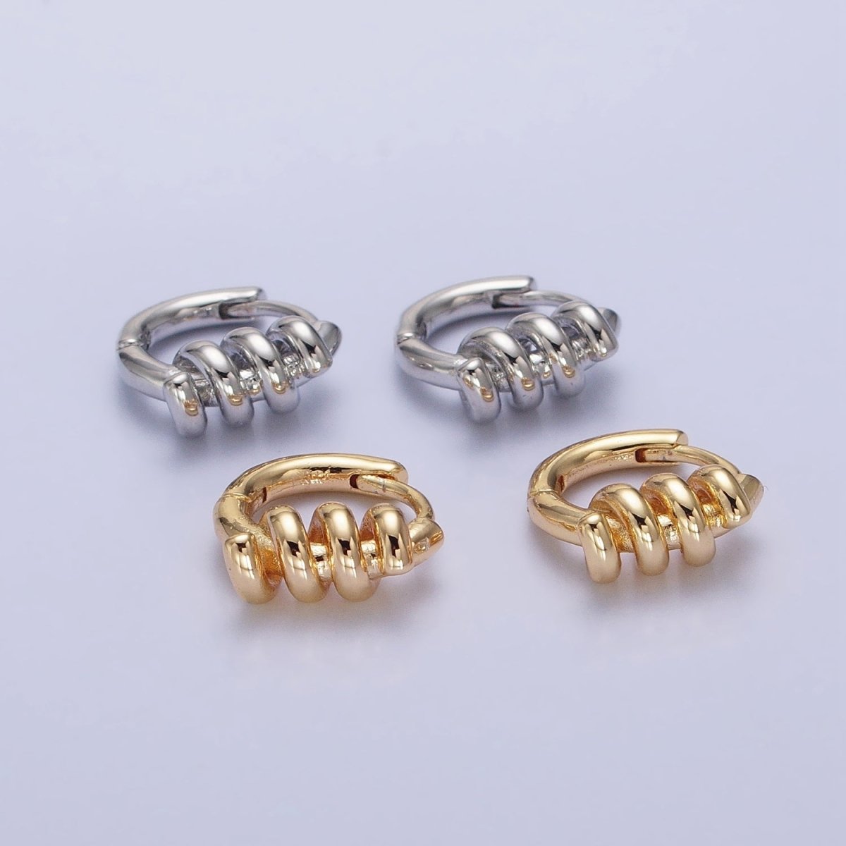 16K Gold Filled 13mm Triple Spiral Band Huggie Earrings in Gold & Silver | AD1096 AD1097