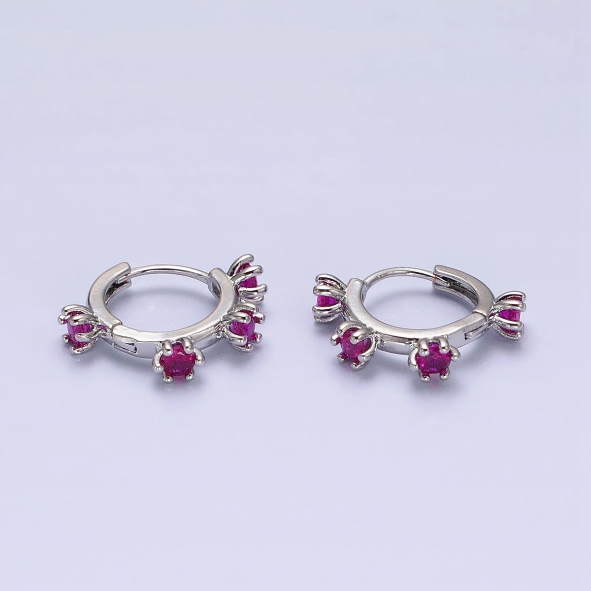 16K Gold Filled 15.5mm Fuchsia CZ Dotted Outline Huggie Earrings in Silver & Gold | AB654 AD1300