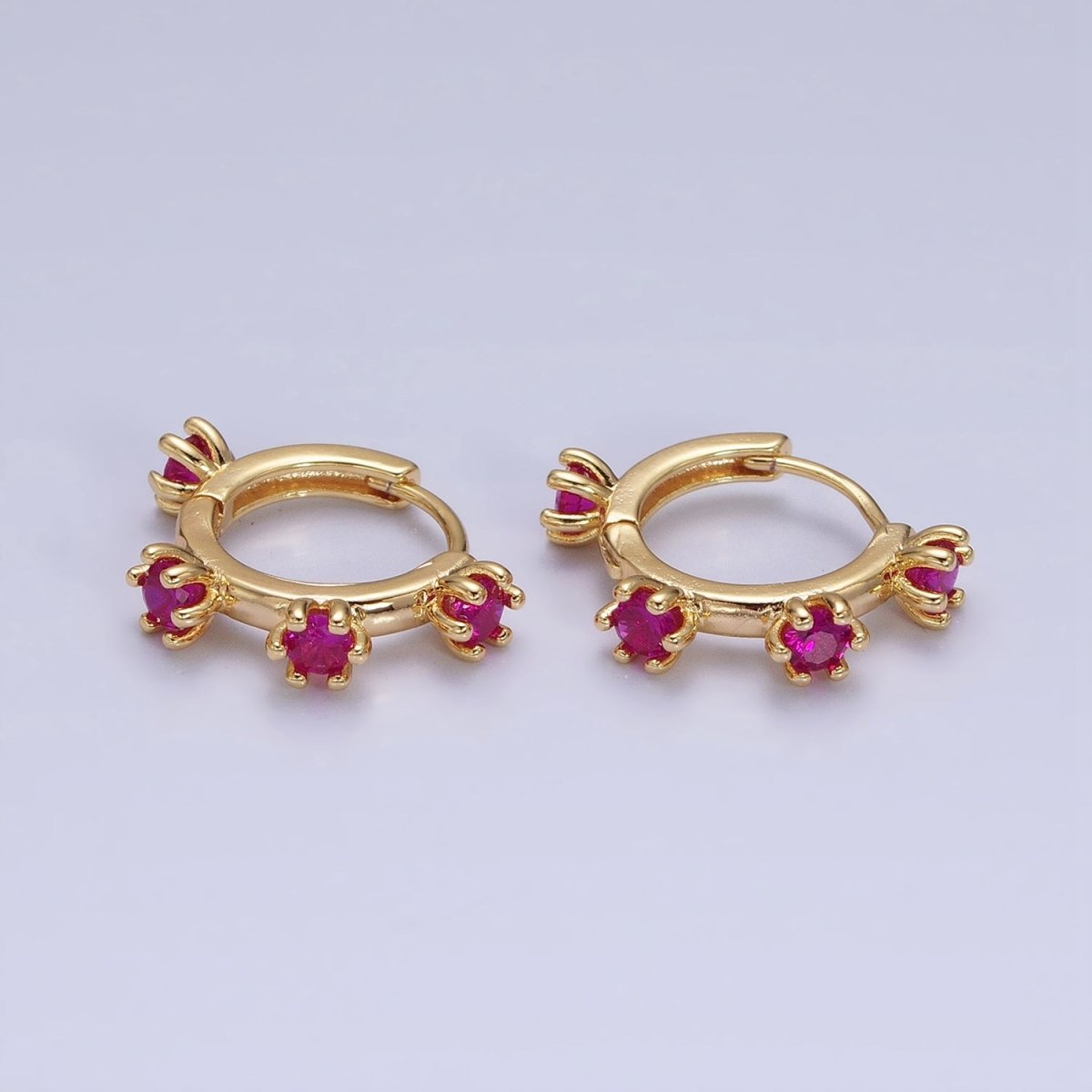 16K Gold Filled 15.5mm Fuchsia CZ Dotted Outline Huggie Earrings in Silver & Gold | AB654 AD1300