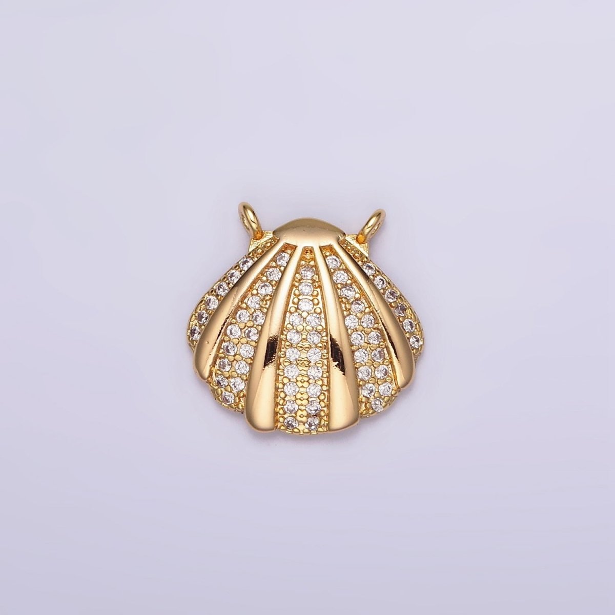 16K Gold Filled 15mm Clear Micro Paved CZ Sea Clam Shell Connector | G-058