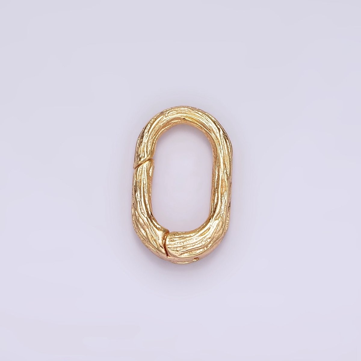 16K Gold Filled 15mm Line-Textured Oblong Push Spring Gate Jewelry Findings Supply | Z-522