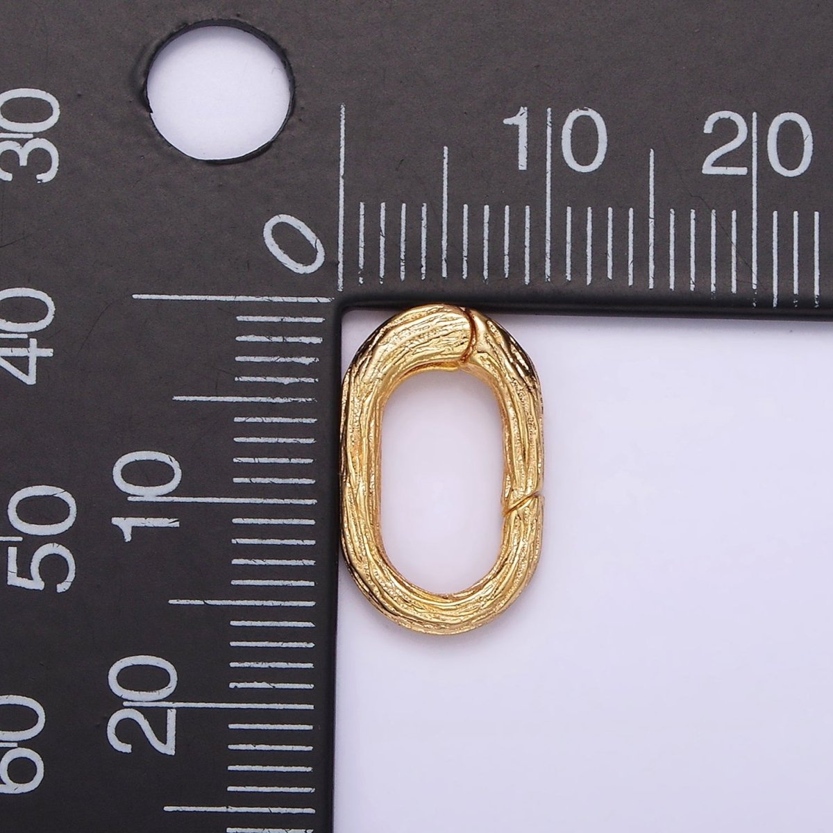 16K Gold Filled 15mm Line-Textured Oblong Push Spring Gate Jewelry Findings Supply | Z-522