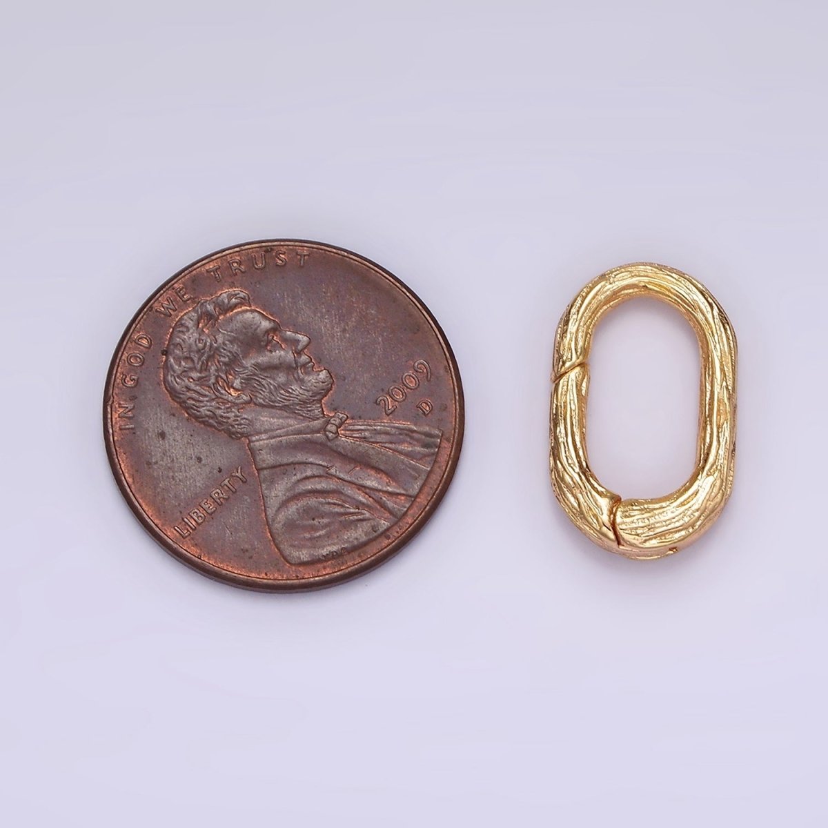 16K Gold Filled 15mm Line-Textured Oblong Push Spring Gate Jewelry Findings Supply | Z-522