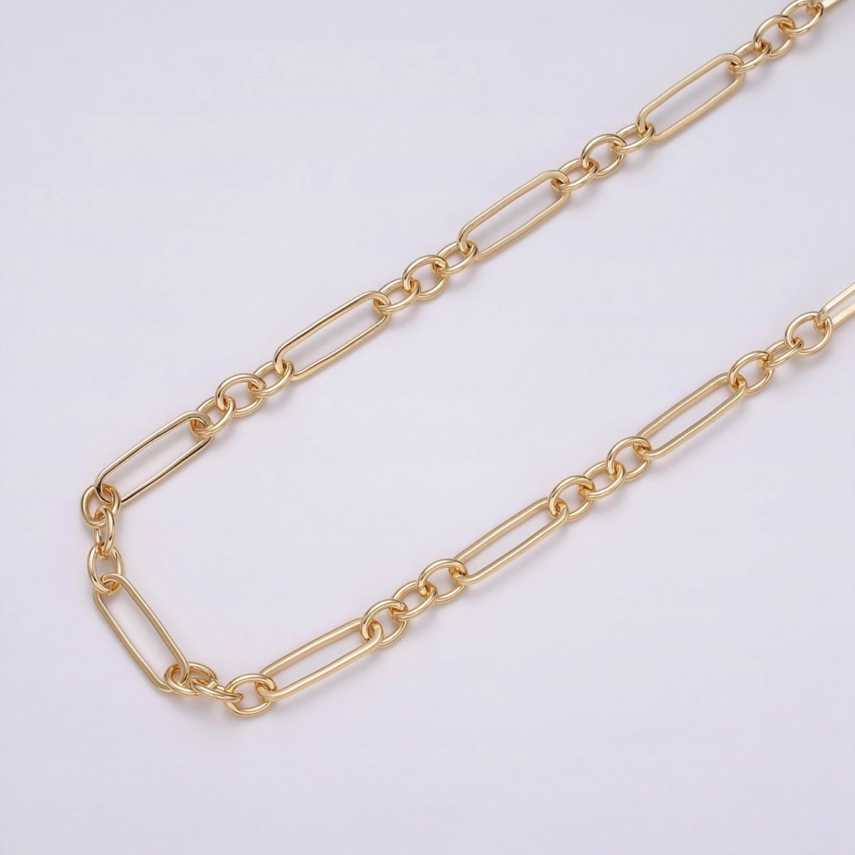 16K Gold Filled 15mm x 4.5mm Figaro Long and Short Fancy Unfinished Unique Chain In Jewelry Making | ROLL-1371 ROLL-1372 Clearance Pricing