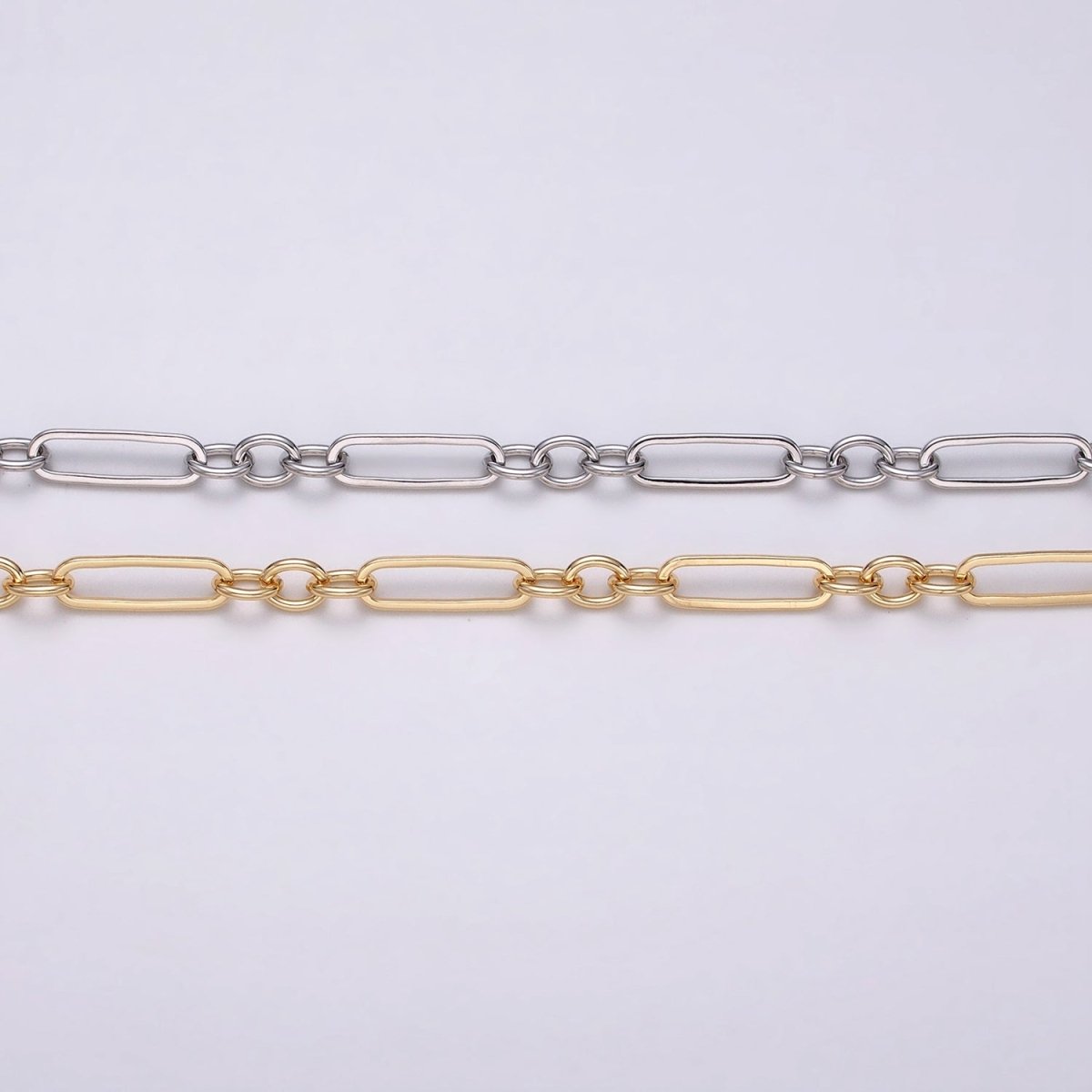 16K Gold Filled 15mm x 4.5mm Figaro Long and Short Fancy Unfinished Unique Chain In Jewelry Making | ROLL-1371 ROLL-1372 Clearance Pricing