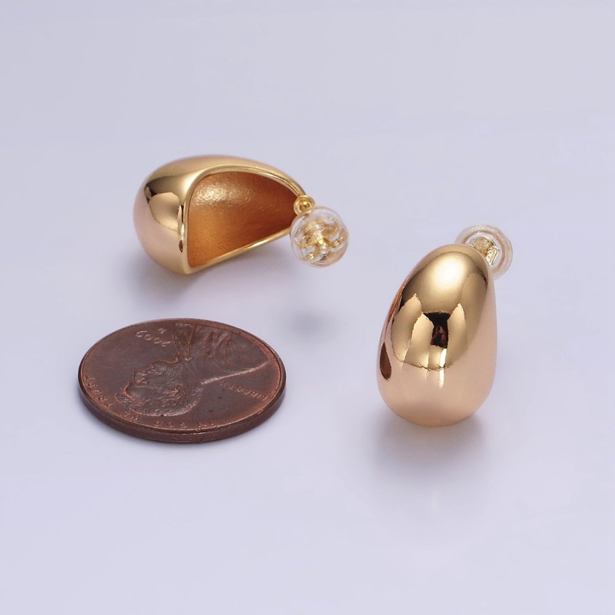 16K Gold Filled 16.5mm Wide Curved Dome C-Shaped Hoop Earrings | AE-895
